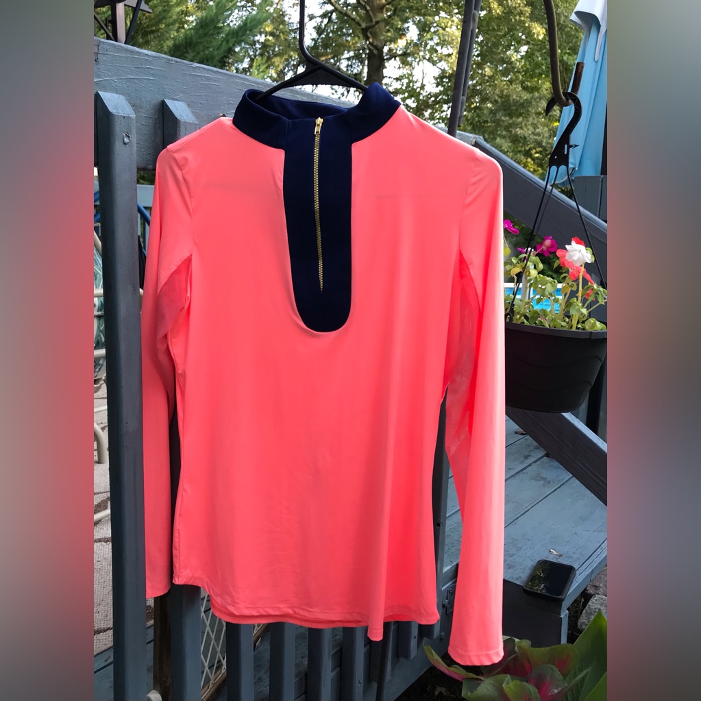 Ab Sport Golf Long Sleeve Sun Shirt W Mesh Sleeves & Colorblock Collar, Small